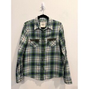 Abercrombie Fitch Studded Plaid Flannel Shirt Women's L Y2K Aesthetic Grunge